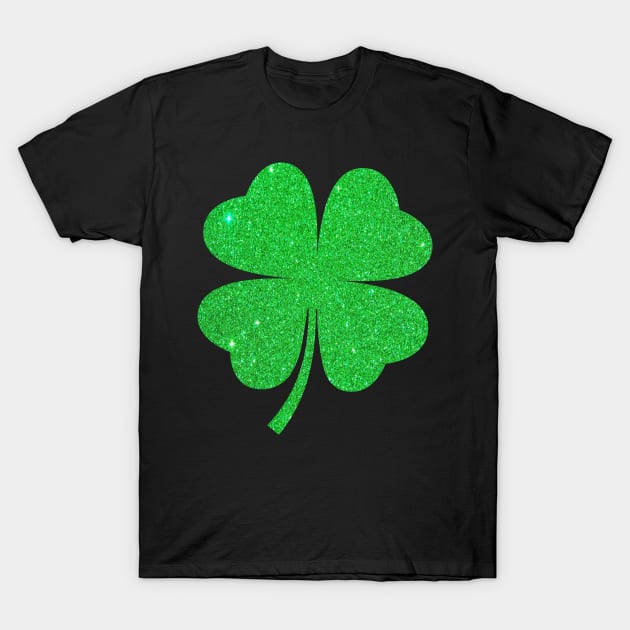 St Patricks Day, Faux Glitter 4 Leaf Clover T-Shirt by Felicity-K